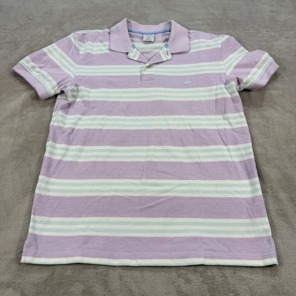 Brooks Brothers 1818 Performance Polo Shirt Mens Medium Slim Fit Purple Striped